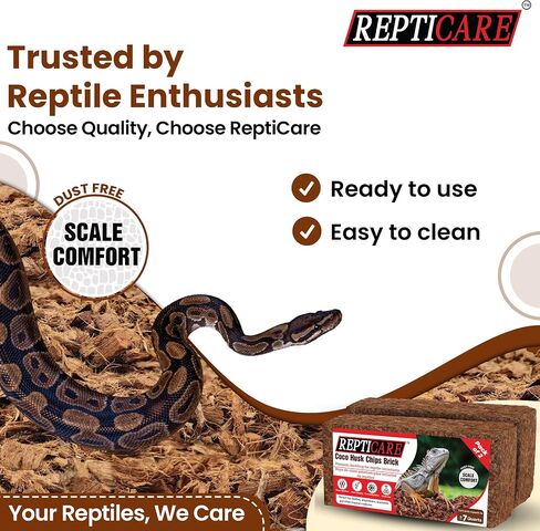 ReptiCare طوب جوز الهند المضغوط 1.1 رطل، حزمة من 2 كل منها تتسع إلى 7 كوارت، فراش قشر جوز الهند العضوي لثعبان الكرة، الثعابين، السلاحف، أبو بريص المتوج، الضفادع، أو خزانات تررم السحلية in Saudi Arabia