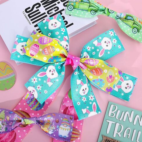 Whaline 6 Roll Easter Wired Edge Ribbon 30 Yards Easter Egg Bunny Rabbit Carrot Truck Gnome Patterned Fabric Ribbon Spring Decorative Craft Ribbon for Gift Wrapping Hair Bow Sewing Wreath Crafts in Saudi Arabia