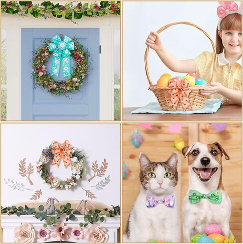 Whaline 6 Roll Easter Wired Edge Ribbon 30 Yards Easter Egg Bunny Rabbit Carrot Truck Gnome Patterned Fabric Ribbon Spring Decorative Craft Ribbon for Gift Wrapping Hair Bow Sewing Wreath Crafts in Saudi Arabia