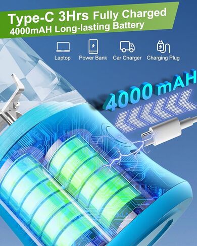 خلاط محمول، خلاط عصير طازج صغير سريع بقدرة 4000 مللي أمبير في الساعة للمخفوقات والعصائر مع 6 شفرات، خلاط شخصي خالٍ من مادة BPA سعة 20 أونصة قابل لإعادة الشحن عبر USB للمطبخ والمنزل والسفر in Kuwait