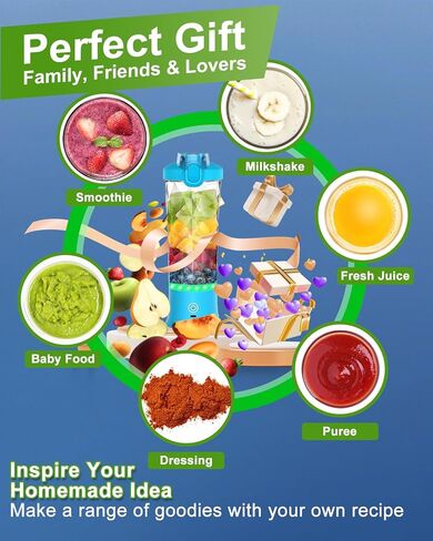 خلاط محمول، خلاط عصير طازج صغير سريع بقدرة 4000 مللي أمبير في الساعة للمخفوقات والعصائر مع 6 شفرات، خلاط شخصي خالٍ من مادة BPA سعة 20 أونصة قابل لإعادة الشحن عبر USB للمطبخ والمنزل والسفر in Kuwait