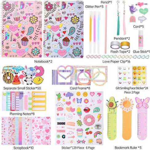 مجموعة مكونة من قطعتين من المجلات التي تصنعها بنفسك، مجلات الأطفال للفتيات من عمر 8 9 10 11 12 13 14 عامًا، هدايا عيد ميلاد مثيرة للاهتمام للفتيات، مجموعة الفنون والحرف اليدوية وسجل القصاصات والمذكرات in Kuwait