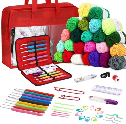 Biupky 62 Pcs Crochet Kit for Beginners Adults Kids Beginner Crochet Kit for Adults Kids with Crochet Hooks, Knitting & Crochet Accessories and Supplies Crochet Gifts for Crochet Lovers in Saudi Arabia