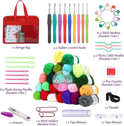 Biupky 62 Pcs Crochet Kit for Beginners Adults Kids Beginner Crochet Kit for Adults Kids with Crochet Hooks, Knitting & Crochet Accessories and Supplies Crochet Gifts for Crochet Lovers in Saudi Arabia