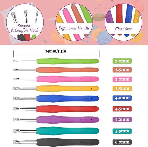 Biupky 62 Pcs Crochet Kit for Beginners Adults Kids Beginner Crochet Kit for Adults Kids with Crochet Hooks, Knitting & Crochet Accessories and Supplies Crochet Gifts for Crochet Lovers in Saudi Arabia