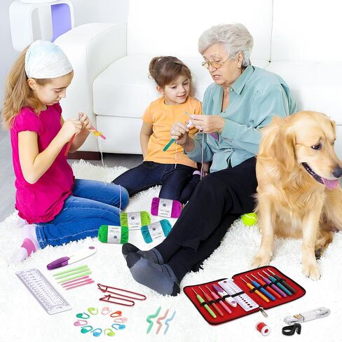 Biupky 62 Pcs Crochet Kit for Beginners Adults Kids Beginner Crochet Kit for Adults Kids with Crochet Hooks, Knitting & Crochet Accessories and Supplies Crochet Gifts for Crochet Lovers in Saudi Arabia
