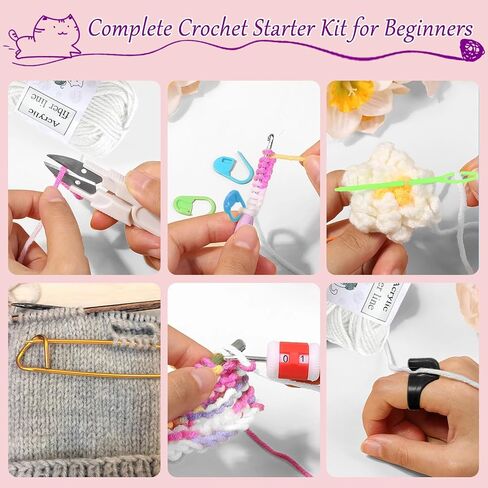Biupky 62 Pcs Crochet Kit for Beginners Adults Kids Beginner Crochet Kit for Adults Kids with Crochet Hooks, Knitting & Crochet Accessories and Supplies Crochet Gifts for Crochet Lovers in Saudi Arabia