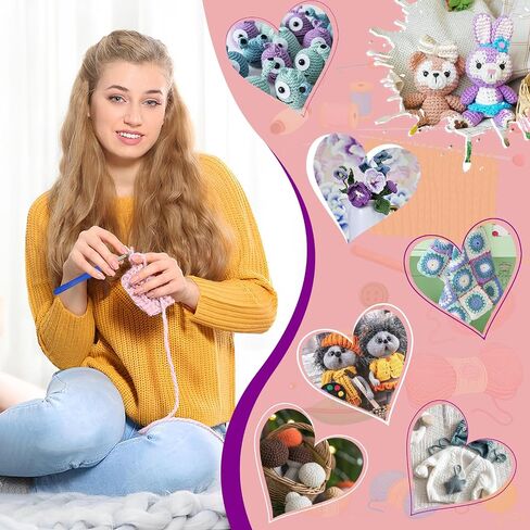 Biupky 62 Pcs Crochet Kit for Beginners Adults Kids Beginner Crochet Kit for Adults Kids with Crochet Hooks, Knitting & Crochet Accessories and Supplies Crochet Gifts for Crochet Lovers in Saudi Arabia