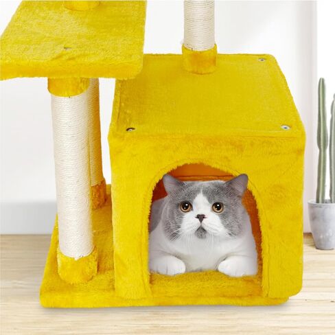 FISH&NAP Cute Cat Tree Kitten Cat Tower for Indoor Cat Condo Sisal Scratching Posts with Jump Platform Cat Furniture Activity Center Play House Orange in Kuwait
