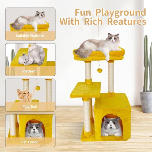 FISH&NAP Cute Cat Tree Kitten Cat Tower for Indoor Cat Condo Sisal Scratching Posts with Jump Platform Cat Furniture Activity Center Play House Orange in Kuwait