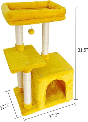 FISH&NAP Cute Cat Tree Kitten Cat Tower for Indoor Cat Condo Sisal Scratching Posts with Jump Platform Cat Furniture Activity Center Play House Orange in Kuwait