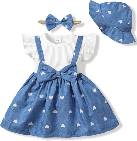 SUNNY PIGGY Baby Girl Clothes Newborn Infant Dress Outfit 0 3 6 9 12 18 24 Months Skirt Set Headband+Hat in Saudi Arabia