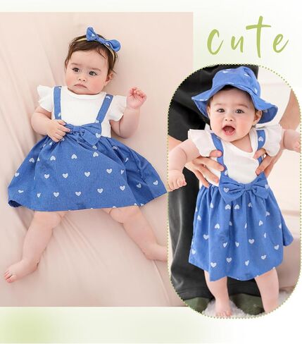 SUNNY PIGGY Baby Girl Clothes Newborn Infant Dress Outfit 0 3 6 9 12 18 24 Months Skirt Set Headband+Hat in Saudi Arabia