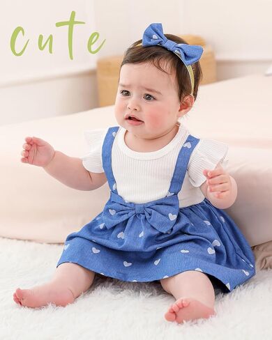 SUNNY PIGGY Baby Girl Clothes Newborn Infant Dress Outfit 0 3 6 9 12 18 24 Months Skirt Set Headband+Hat in Saudi Arabia