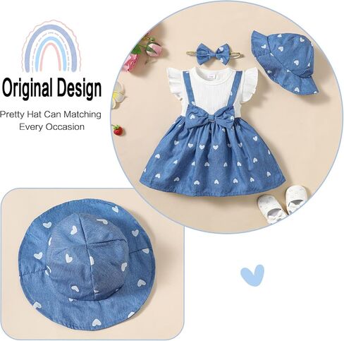 SUNNY PIGGY Baby Girl Clothes Newborn Infant Dress Outfit 0 3 6 9 12 18 24 Months Skirt Set Headband+Hat in Saudi Arabia
