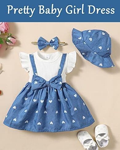 SUNNY PIGGY Baby Girl Clothes Newborn Infant Dress Outfit 0 3 6 9 12 18 24 Months Skirt Set Headband+Hat in Saudi Arabia