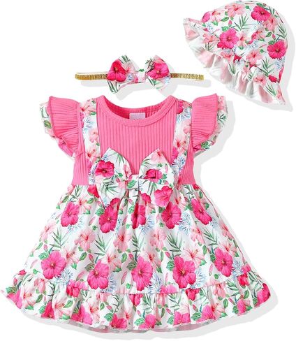 SUNNY PIGGY Baby Girl Clothes Newborn Infant Dress Outfit 0 3 6 9 12 18 24 Months Skirt Set Headband+Hat in Saudi Arabia