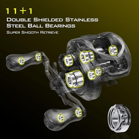 بكرات KastKing Skeet Reese Icon Baitcasting - بكرة صيد بنظام الكبح المزدوج AutoMag، إطار ألومنيوم خفيف الوزن 7 أونصة، سحب كربون 17.6 رطل، 11 + 1 BB من الفولاذ المقاوم للصدأ، نسبة تروس 7.2:1، مقابض مقبض TPE in Saudi Arabia