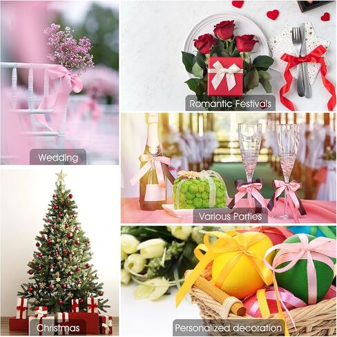 شريط أحمر وشريط ذهبي، بكرتان إجمالي 100 ياردة، شريط ساتان بلون خالص مزدوج الوجه، 3/8 بوصة، شريط خفيف لتغليف الهدايا، باقة الزهور، زينة بالونات شجرة عيد الميلاد، صناعة القوس، عيد الحب in Kuwait