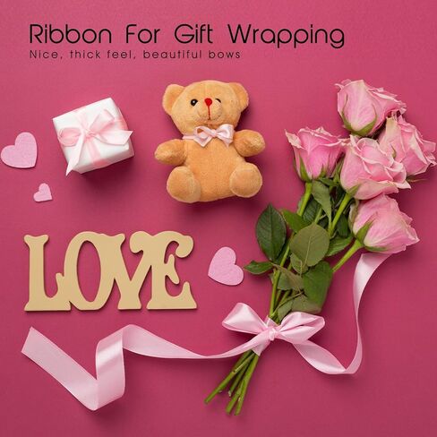 شريط أحمر وشريط ذهبي، بكرتان إجمالي 100 ياردة، شريط ساتان بلون خالص مزدوج الوجه، 3/8 بوصة، شريط خفيف لتغليف الهدايا، باقة الزهور، زينة بالونات شجرة عيد الميلاد، صناعة القوس، عيد الحب in Kuwait