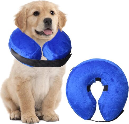 Soft Dog Cone, Dog Cone After Surgery (7"-11"), Protective Inflatable Collar for Dogs PVC Inflatable Anti Bite Lick Adjustable Dog Neck Pillow Dog Neck Donut Recovery Collar for After Surgery in Kuwait