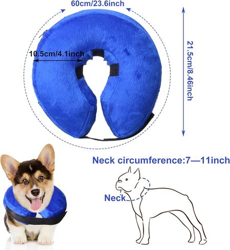 Soft Dog Cone, Dog Cone After Surgery (7"-11"), Protective Inflatable Collar for Dogs PVC Inflatable Anti Bite Lick Adjustable Dog Neck Pillow Dog Neck Donut Recovery Collar for After Surgery in Kuwait