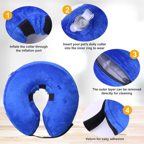 Soft Dog Cone, Dog Cone After Surgery (7"-11"), Protective Inflatable Collar for Dogs PVC Inflatable Anti Bite Lick Adjustable Dog Neck Pillow Dog Neck Donut Recovery Collar for After Surgery in Kuwait