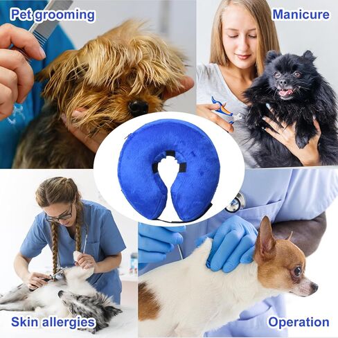 Soft Dog Cone, Dog Cone After Surgery (7"-11"), Protective Inflatable Collar for Dogs PVC Inflatable Anti Bite Lick Adjustable Dog Neck Pillow Dog Neck Donut Recovery Collar for After Surgery in Kuwait
