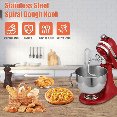 خطاف عجين لمرفقات خلاط مساعد المطبخ، خلاط برأس مائل K45DH من الفولاذ المقاوم للصدأ K45DH، خطاف عجين من الفولاذ المقاوم للصدأ لأجزاء ملحقات خلاط مساعد المطبخ، آمن للاستخدام في غسالة الأطباق in Kuwait