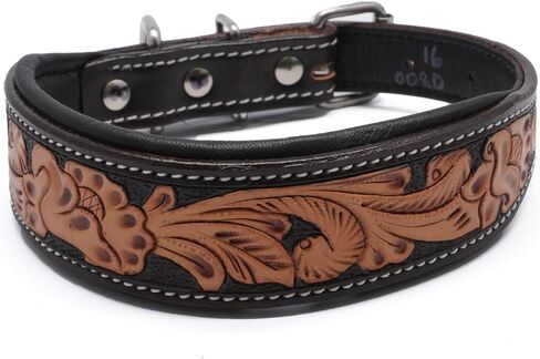 Handcrafted Argentinian Leather Dog Collar with Floral Tooling - Premium Quality in Kuwait
