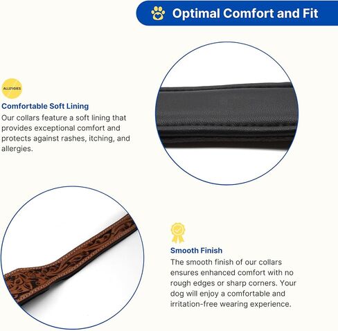 Handcrafted Argentinian Leather Dog Collar with Floral Tooling - Premium Quality in Kuwait