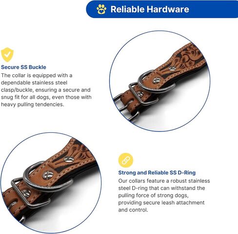 Handcrafted Argentinian Leather Dog Collar with Floral Tooling - Premium Quality in Kuwait