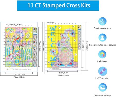 2 Pack Stamped Cross Stitch Kits for Adults Beginners,Cartoon Gnome Counted Cross Stitch Kits,Full Range of Needlepoint Stamped Kits Needlecrafts Arts and Crafts Embroidery for Home Decor,12"x16" in Kuwait