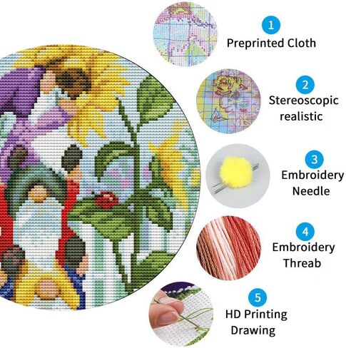 2 Pack Stamped Cross Stitch Kits for Adults Beginners,Cartoon Gnome Counted Cross Stitch Kits,Full Range of Needlepoint Stamped Kits Needlecrafts Arts and Crafts Embroidery for Home Decor,12"x16" in Kuwait