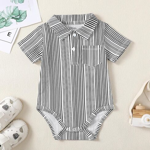 ROMPERINBOX Onsies للطفل الصبي طوق بولو ارتداءها 2 حزمة رومبير قصيرة الأكمام مع جيب 0-24 شهرا in Kuwait