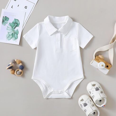 ROMPERINBOX Onsies للطفل الصبي طوق بولو ارتداءها 2 حزمة رومبير قصيرة الأكمام مع جيب 0-24 شهرا in Kuwait