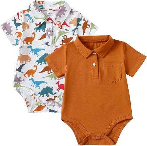 ROMPERINBOX Onsies for Baby Boy Polo Collar Bodysuit 2 Pack Short Sleeve Romper with Pocket 0-24 Months in Saudi Arabia