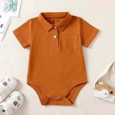 ROMPERINBOX Onsies for Baby Boy Polo Collar Bodysuit 2 Pack Short Sleeve Romper with Pocket 0-24 Months in Saudi Arabia