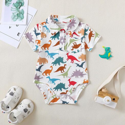ROMPERINBOX Onsies for Baby Boy Polo Collar Bodysuit 2 Pack Short Sleeve Romper with Pocket 0-24 Months in Saudi Arabia