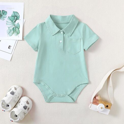 ROMPERINBOX Onsies for Baby Boy Polo Collar Bodysuit 2 Pack Short Sleeve Romper with Pocket 0-24 Months in Saudi Arabia