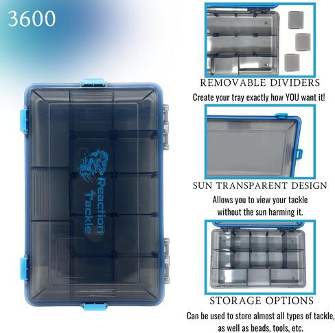 Reaction Tackle Standard Tackle Trays, Plastic Tackle Box Organizers with Four Secure Latches, Removable Dividers and Semi Transparent Lid for Fishing Storage - 3700 (4-Pack) in Saudi Arabia