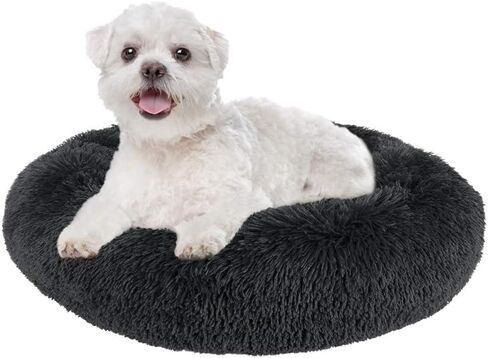 Dog Bed, Donut Dog Bed Cat Beds Cuddler Nest Soft Plush Dog Cat Cushion with Cozy Sponge Non-Slip Bottom for Small Medium Pets Snooze Sleeping Indoor, Machine Washable (S - 19 inch, Deep Grey) in Kuwait