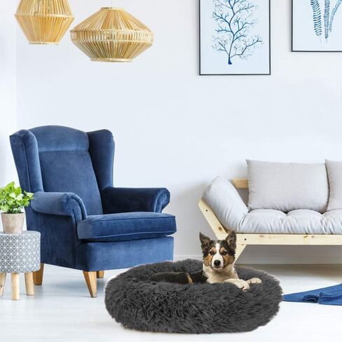Dog Bed, Donut Dog Bed Cat Beds Cuddler Nest Soft Plush Dog Cat Cushion with Cozy Sponge Non-Slip Bottom for Small Medium Pets Snooze Sleeping Indoor, Machine Washable (S - 19 inch, Deep Grey) in Kuwait