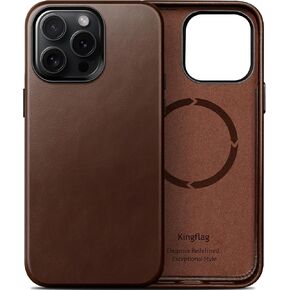 Genuine Leather Case for iPhone 16 Pro Max 6.9 inch, Compatible with MagSafe, Oil Wax Top-Grain Leather, Metal Buttons and Camera Bezel Rustic Brown