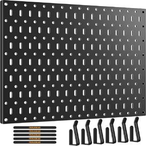 Perlegear Metal Pegboard, 20 lbs Max Load, Wall Organizer with 6 Hooks & 5 Hook & Loop Strips, Fits Any TV Mount, Black Pegboard for Living Room, Home Office & Home Entertainment Organization, PGPB01B