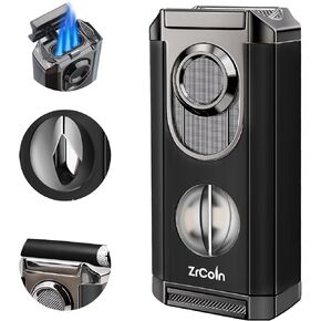 Torch Lighter,Multifunctional All-in-1 Lighter with V Cut Cutter,Holder,Triple Jet Flame Windproof Refillable Lighters, All-in-one Refillable Lighter for Candles, Travel Outdoors