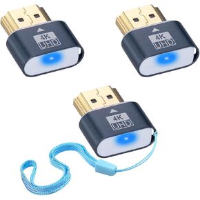 Duttek HDMI Dummy Plug 4K, HDMI Virtual Display Adapter, HDMI Headless Adapter with LED Work Indicator Light and Perforated Design,Supports up to 4k@60Hz,1080@120Hz 3 Pack