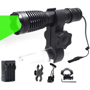 XLENTGEN Green Light Flashlight,650 Yard Green Hunting Light Zoomable Green LED Flashlight with Pressure Switch Rail Mount & Scope Mount for Coyote Hog Varmint Coon Night Hunting