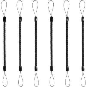6PCS 9.44 Inch Pen Leash Plastic Elastic Pencil Chain Tether Lanyard, Black Retractable Spring Coil Strap Anti-Loss Spring Leash Stylus Lanyard Cord for Tethering Touch Pens to Touchscreen