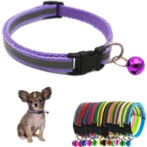 Black XXS Dog Collar with Bell, Reflective XSmall Puppy Collars Soft Adjustable Buckle for XS Extra Small Puppies Female Male Tiny Little Cats Boy Girl Pets Kitten Yorkie Chihuahua Teacup X-Small